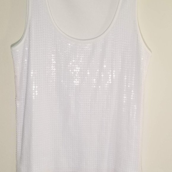 Michael Kors Tops - MICHAEL KORS SEQUIN TANK TOP WHITE XL COTTON
